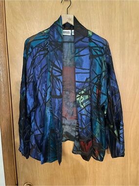 Vintage Silk Sheer Art to Wear Chicos Open Cardigan Size 3/XL